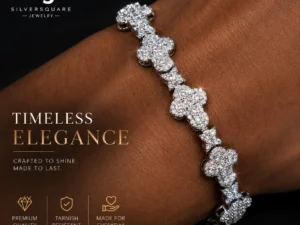 Star Cross Link Bracelet 10mm - Moissanite Iced Out, White Gold Plated 925 Sterling Silver, Men's Fashion Bracelet