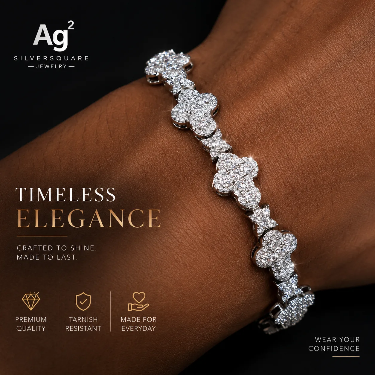 Star Cross Link Bracelet 10mm - Moissanite Iced Out, White Gold Plated 925 Sterling Silver, Men's Fashion Bracelet