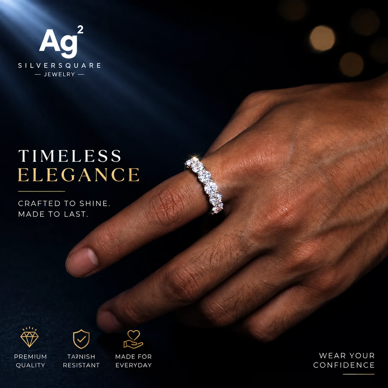 Tennis Eternity Engagement Ring - Moissanite Iced Out, White Gold Plated 925 Sterling Silver, Wedding Ring - Image 5