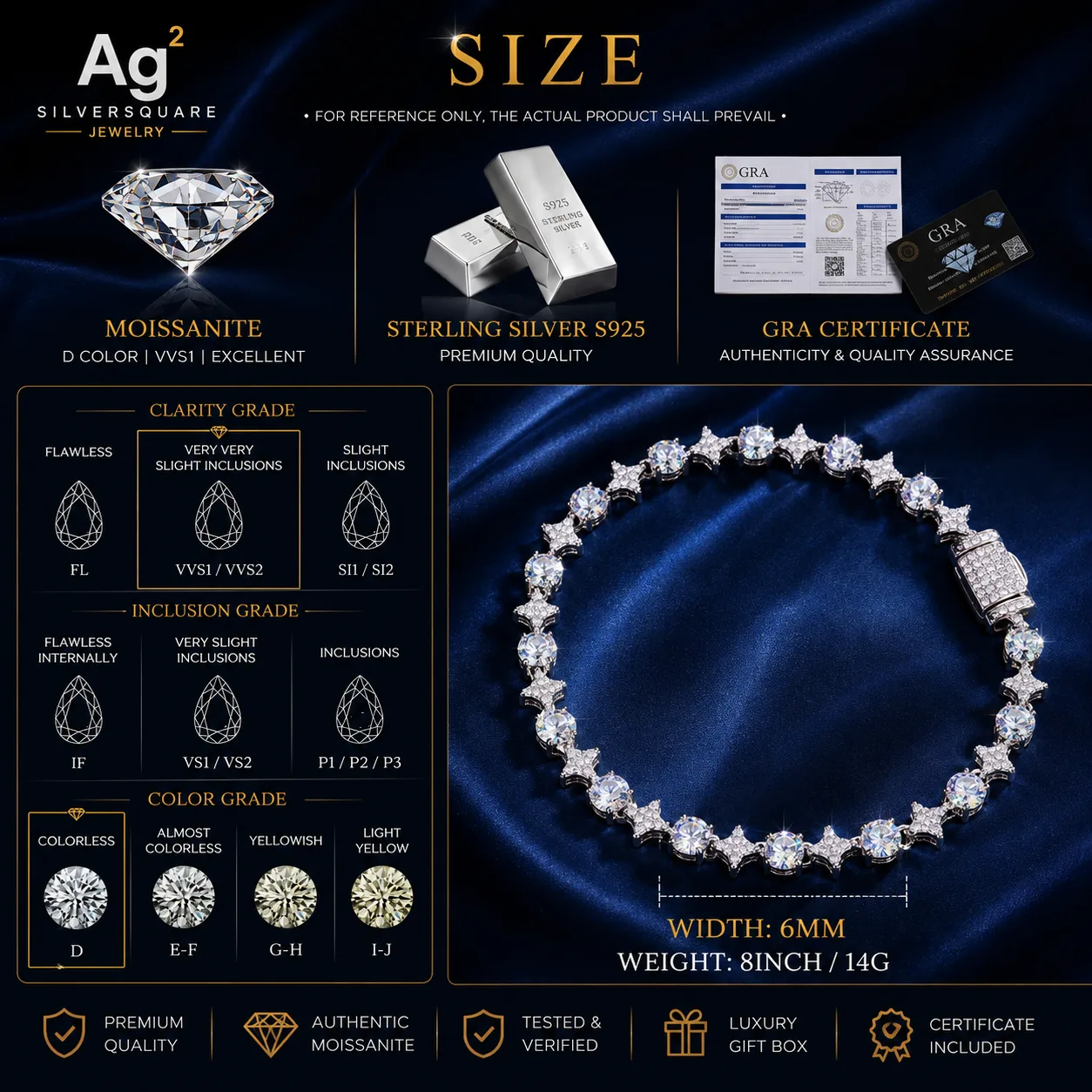 Star Tennis Bracelet 6mm/8mm - Moissanite Iced Out, Gold Plated 925 Sterling Silver, Hip Hop Jewelry for Men & Women - Image 6
