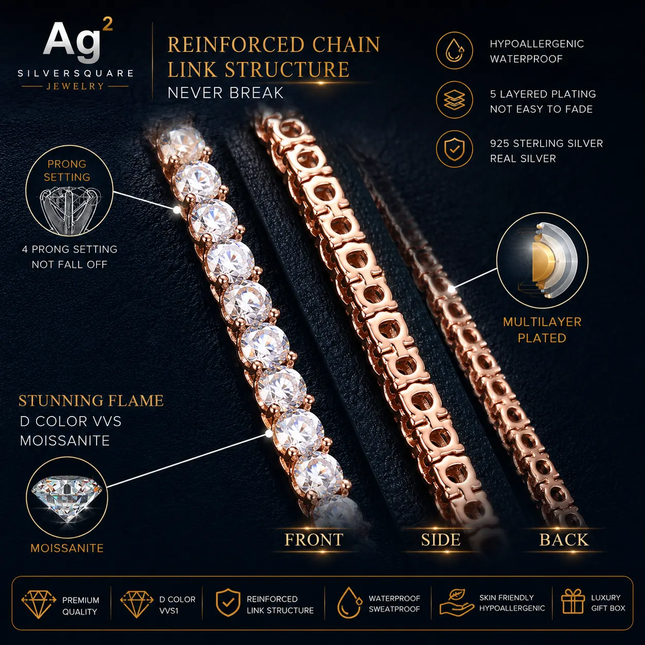 Star Tennis Bracelet 6mm/8mm - Moissanite Iced Out, Gold Plated 925 Sterling Silver, Hip Hop Jewelry for Men & Women - Image 5