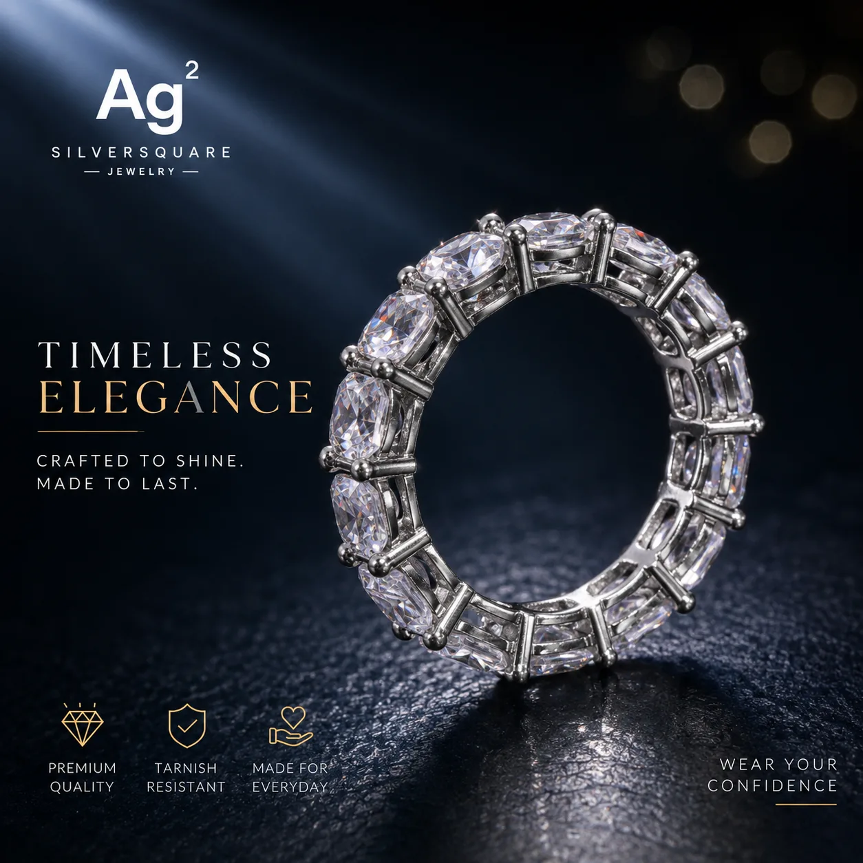 Tennis Eternity Engagement Ring - Moissanite Iced Out, White Gold Plated 925 Sterling Silver, Wedding Ring - Image 4