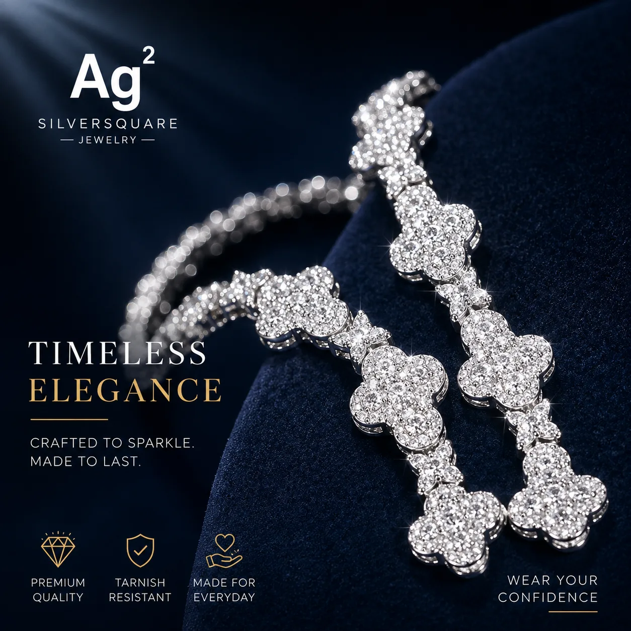 Star Cross Link Bracelet 10mm - Moissanite Iced Out, White Gold Plated 925 Sterling Silver, Men's Fashion Bracelet - Image 3