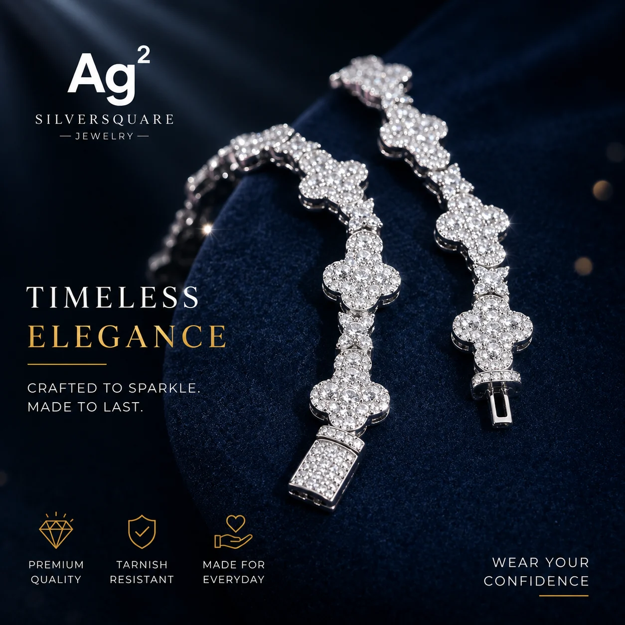 Star Cross Link Bracelet 10mm - Moissanite Iced Out, White Gold Plated 925 Sterling Silver, Men's Fashion Bracelet - Image 5