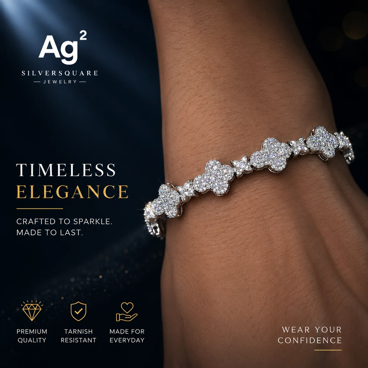 Star Cross Link Bracelet 10mm - Moissanite Iced Out, White Gold Plated 925 Sterling Silver, Men's Fashion Bracelet - Image 2