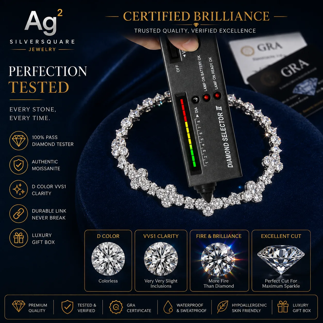 Star Cross Link Bracelet 10mm - Moissanite Iced Out, White Gold Plated 925 Sterling Silver, Men's Fashion Bracelet - Image 4
