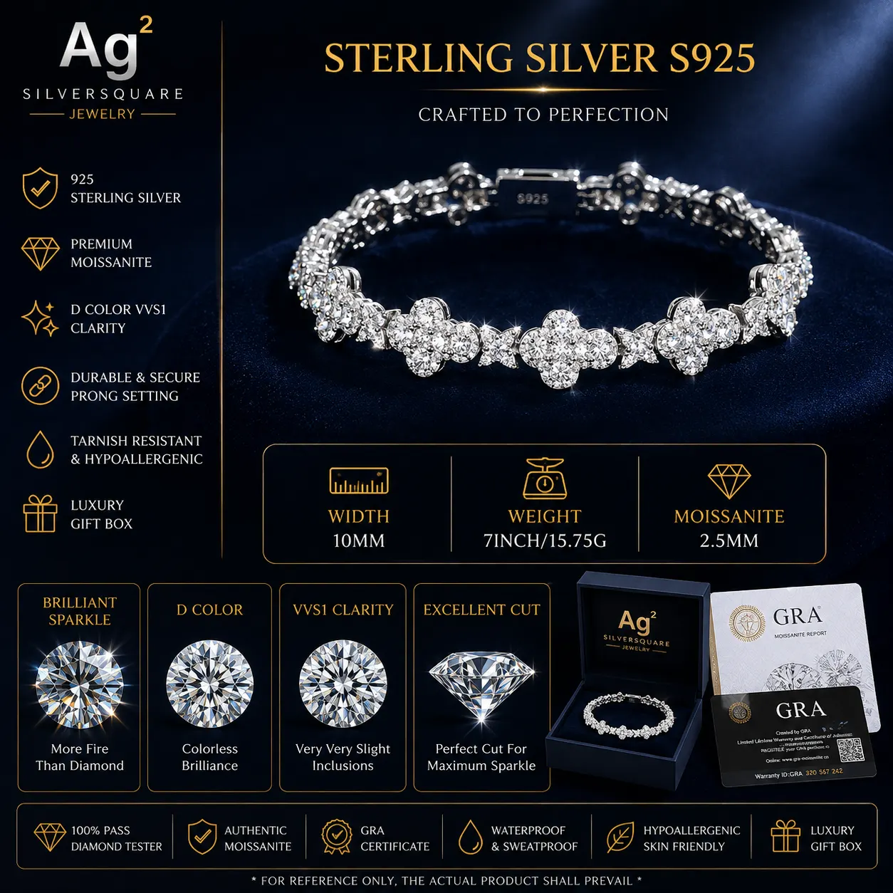 Star Cross Link Bracelet 10mm - Moissanite Iced Out, White Gold Plated 925 Sterling Silver, Men's Fashion Bracelet - Image 6