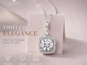Moissanite Halo Pendant Necklace - 925 Sterling Silver, Solitaire Setting, Wedding & Engagement Gift